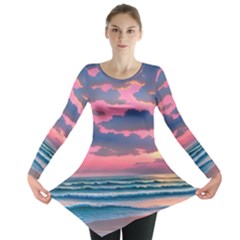 Sunset Over The Beach Long Sleeve Tunic  by GardenOfOphir