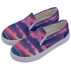 Sunset Over The Beach Kids  Canvas Slip Ons by GardenOfOphir