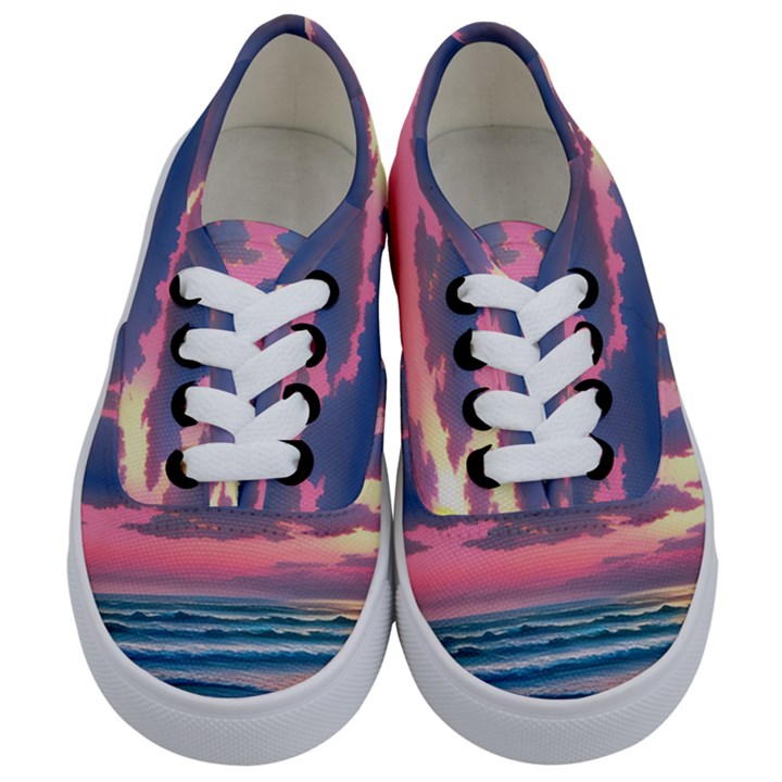 Sunset Over The Beach Kids  Classic Low Top Sneakers