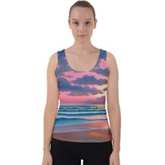 Sunset Over The Beach Velvet Tank Top by GardenOfOphir