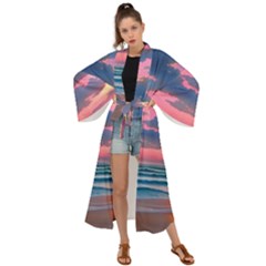 Sunset Over The Beach Maxi Kimono by GardenOfOphir