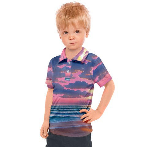 Sunset Over The Beach Kids  Polo Tee by GardenOfOphir