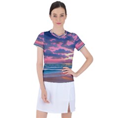 Sunset Over The Beach Women s Sports Top by GardenOfOphir