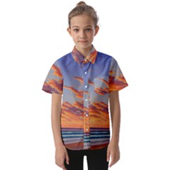 Summer Sunset Over Beach Kids  Short Sleeve Shirt by GardenOfOphir