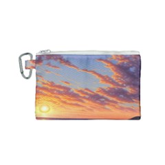 Summer Sunset Over Beach Canvas Cosmetic Bag (small) by GardenOfOphir