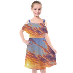 Summer Sunset Over Beach Kids  Cut Out Shoulders Chiffon Dress by GardenOfOphir