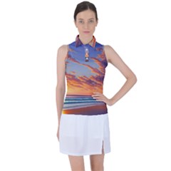 Summer Sunset Over Beach Women s Sleeveless Polo Tee by GardenOfOphir