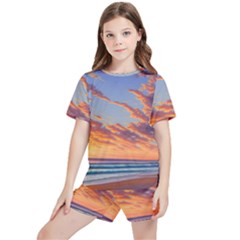 Summer Sunset Over Beach Kids  Tee And Sports Shorts Set by GardenOfOphir