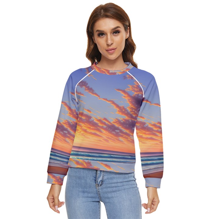 Summer Sunset Over Beach Women s Long Sleeve Raglan Tee