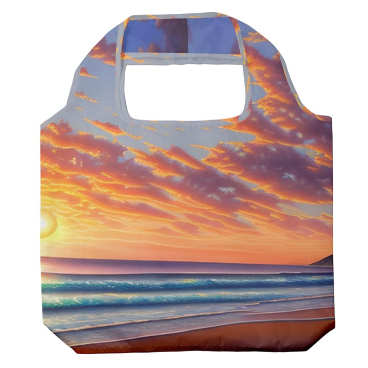 Summer Sunset Over Beach Premium Foldable Grocery Recycle Bag