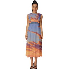 Summer Sunset Over Beach Sleeveless Round Neck Midi Dress