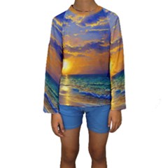 Nature Sunset Kids  Long Sleeve Swimwear by GardenOfOphir