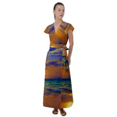 Nature Sunset Flutter Sleeve Maxi Dress by GardenOfOphir