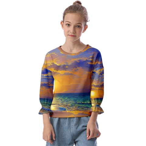 Nature Sunset Kids  Cuff Sleeve Top by GardenOfOphir