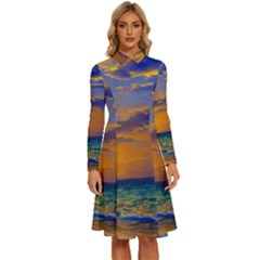 Nature Sunset Long Sleeve Shirt Collar A-line Dress by GardenOfOphir