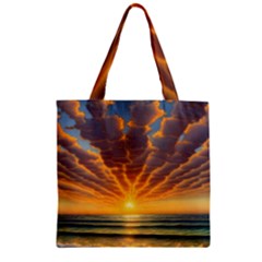 Waves At Sunset Zipper Grocery Tote Bag by GardenOfOphir