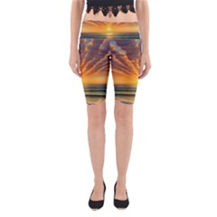 Waves At Sunset Yoga Cropped Leggings by GardenOfOphir