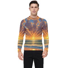 Waves At Sunset Men s Long Sleeve Rash Guard by GardenOfOphir