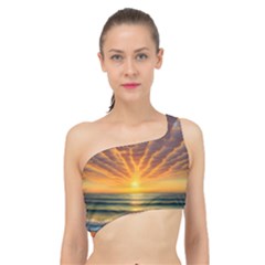 Waves At Sunset Spliced Up Bikini Top  by GardenOfOphir