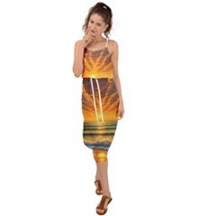 Waves At Sunset Waist Tie Cover Up Chiffon Dress by GardenOfOphir