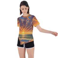 Waves At Sunset Asymmetrical Short Sleeve Sports Tee by GardenOfOphir