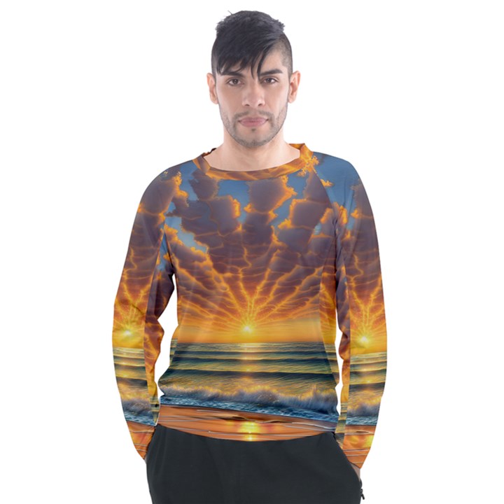 Waves At Sunset Men s Long Sleeve Raglan Tee