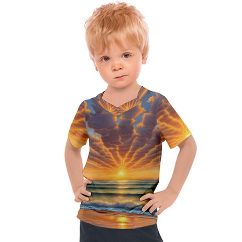 Waves At Sunset Kids  Sports Tee by GardenOfOphir