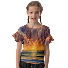 Waves At Sunset Kids  Cut Out Flutter Sleeves by GardenOfOphir