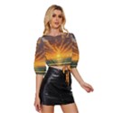 Waves At Sunset Mid Sleeve Drawstring Hem Top View3