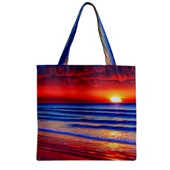 Golden Sunset Over Beach Zipper Grocery Tote Bag by GardenOfOphir