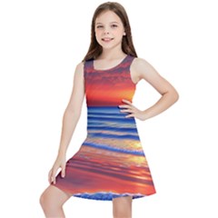 Golden Sunset Over Beach Kids  Lightweight Sleeveless Dress by GardenOfOphir