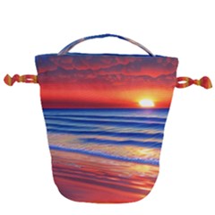 Golden Sunset Over Beach Drawstring Bucket Bag by GardenOfOphir