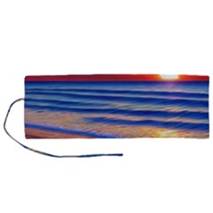 Golden Sunset Over Beach Roll Up Canvas Pencil Holder (m) by GardenOfOphir