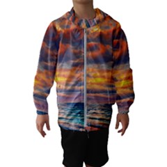 Serene Sunset Over Beach Kids  Hooded Windbreaker by GardenOfOphir