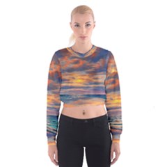 Serene Sunset Over Beach Cropped Sweatshirt by GardenOfOphir