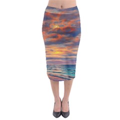 Serene Sunset Over Beach Midi Pencil Skirt