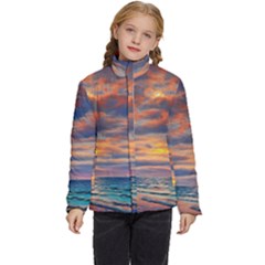 Serene Sunset Over Beach Kids  Puffer Bubble Jacket Coat by GardenOfOphir