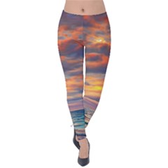 Serene Sunset Over Beach Velvet Leggings by GardenOfOphir