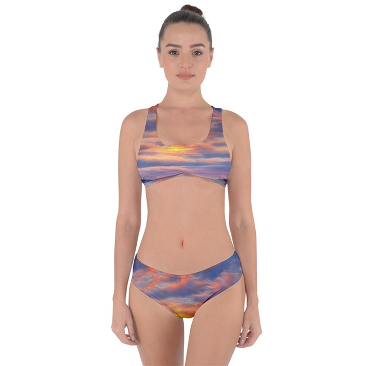 Serene Sunset Over Beach Criss Cross Bikini Set