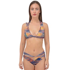 Serene Sunset Over Beach Double Strap Halter Bikini Set