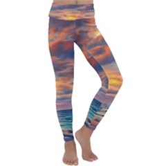 Serene Sunset Over Beach Kids  Lightweight Velour Classic Yoga Leggings by GardenOfOphir