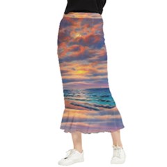 Serene Sunset Over Beach Maxi Fishtail Chiffon Skirt by GardenOfOphir