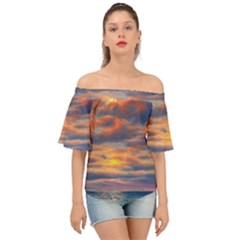 Serene Sunset Over Beach Off Shoulder Short Sleeve Top by GardenOfOphir