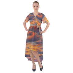 Serene Sunset Over Beach Front Wrap High Low Dress by GardenOfOphir