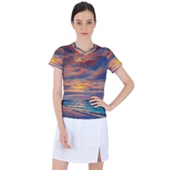 Serene Sunset Over Beach Women s Sports Top by GardenOfOphir