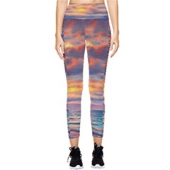 Serene Sunset Over Beach Pocket Leggings  by GardenOfOphir