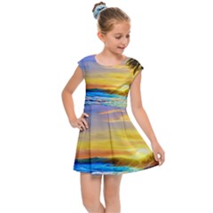 Sunrise At The Beach Kids  Cap Sleeve Dress by GardenOfOphir