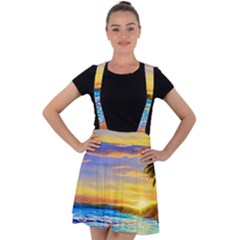 Sunrise At The Beach Velvet Suspender Skater Skirt by GardenOfOphir