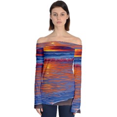 Sunset At The Beach Off Shoulder Long Sleeve Top by GardenOfOphir