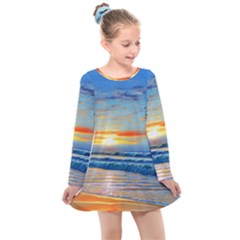 Reflecting On A Perfect Day Kids  Long Sleeve Dress by GardenOfOphir